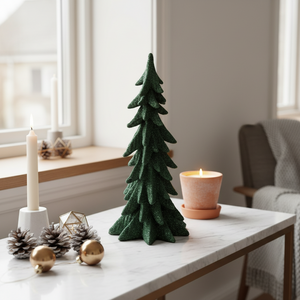 Stort dekorativt juletre grønn 27 cm med glitter - nostalgisk julepynt til bord og hylle