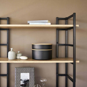 2-pk oppbevaringsbokser rund med lokk sort