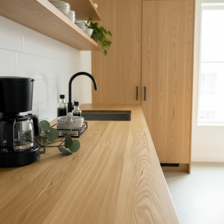 Lys eik selvklebende kontaktplast til kjøkkenbenk – trelook benkefolie for enkel og rimelig kjøkkenoppussing