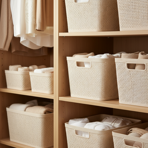 Oppbevaringskurv sandfarget 35 x 30 x 22 cm