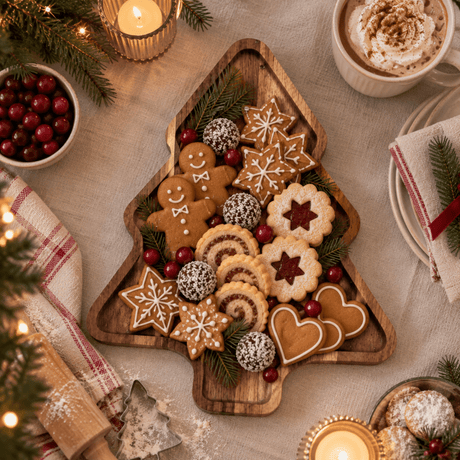 Fat juletre naturfarget akasie 32 x 27 x 2 cm - Lindas Dekor Serveringsfat