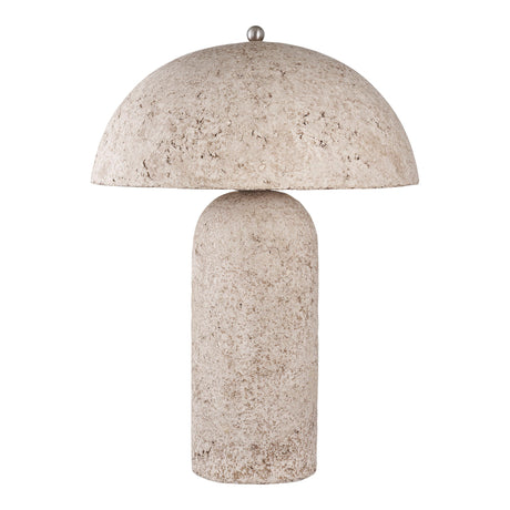 Astley Table Lamp i steingrå papier-mâché – skulpturell bordlampe i moderne soppform, 49,5 cm høy.