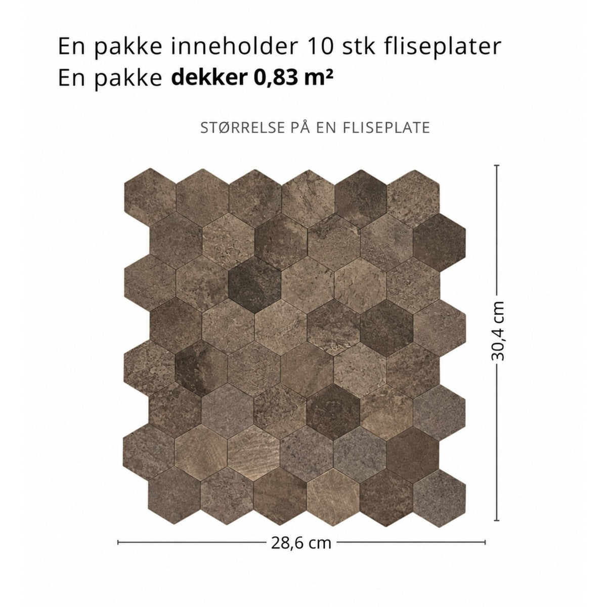 Hexagon bruna betong självklibbara väggflisor
