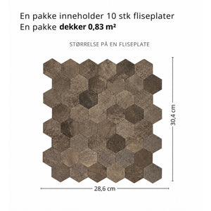Hexagon bruna betong självklibbara väggflisor