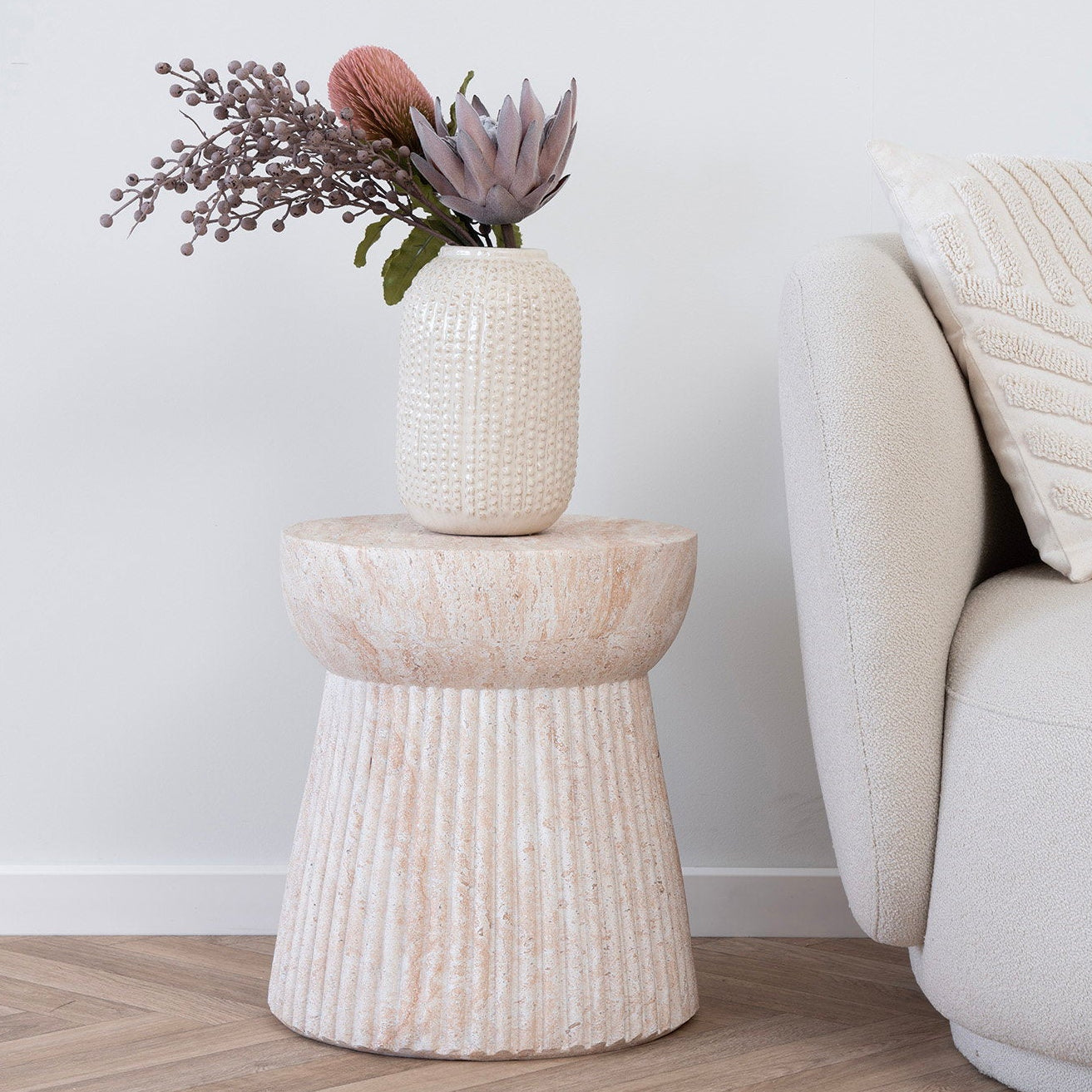 Bonn sidebord fiberclay riflet natur ø37 cm