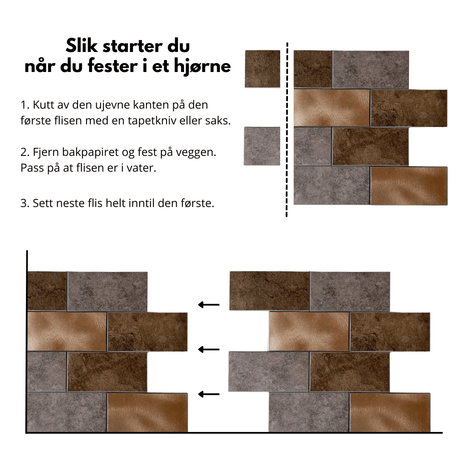Selvklebende subway fliser Bente i rektangulært mønster for enkel montering