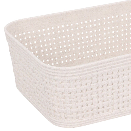 Oppbevaringskurver beige plast med vevd design 19x13,5x6 cm sett av 2