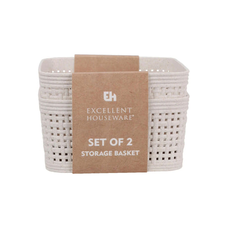 Sandfarget oppbevaringskurv 2-pakning flettet mønster plast 12x12x6 cm