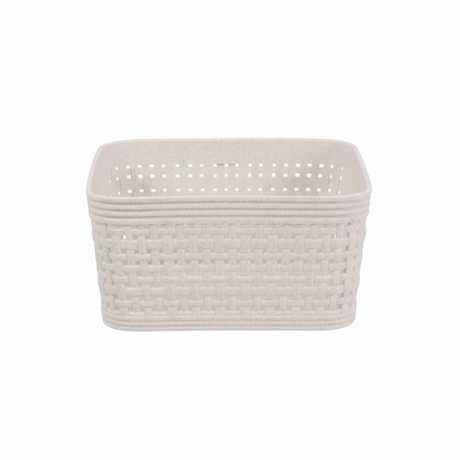 Små oppbevaringskurver beige plast med flettet design 12x12 cm sett av 2"