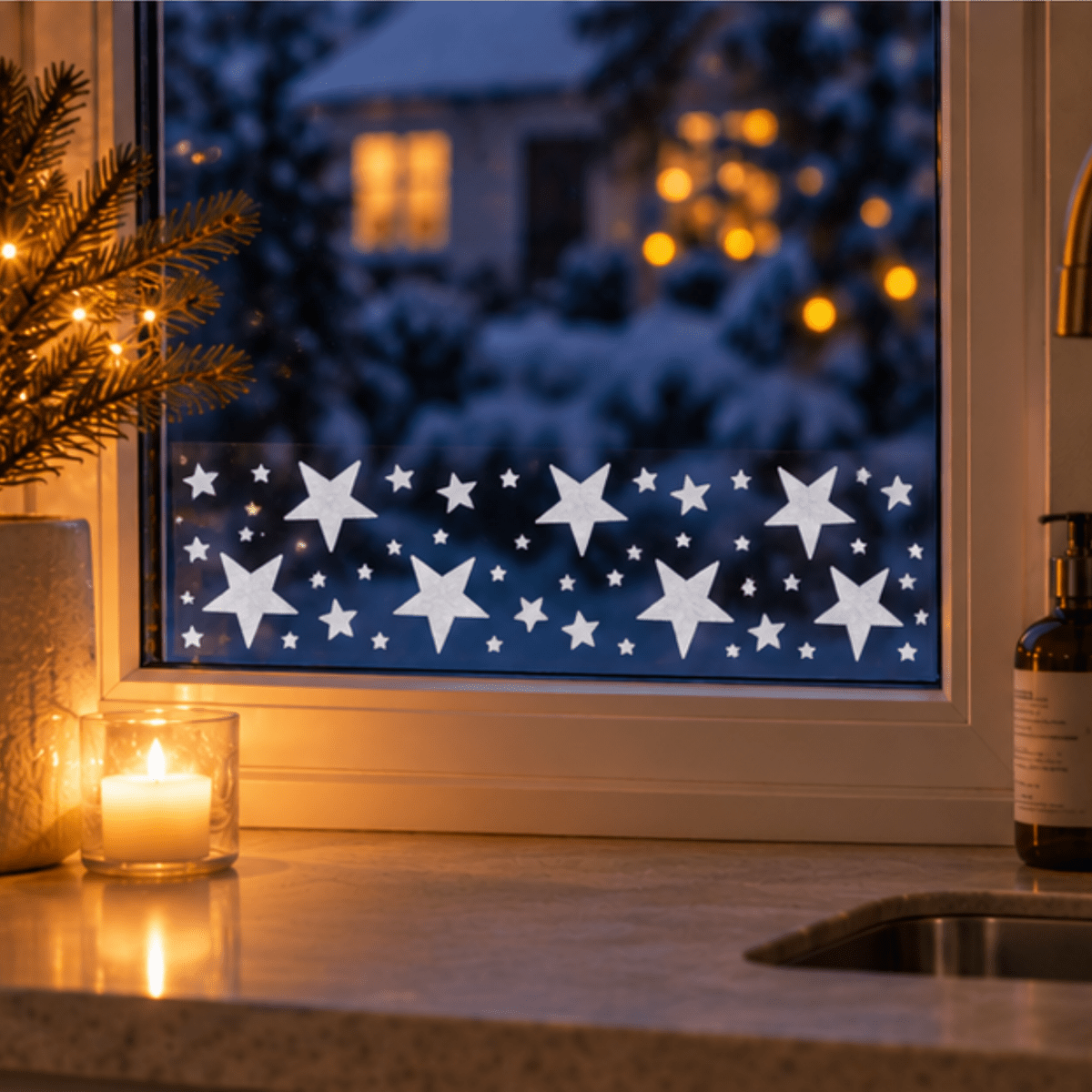 Julebanner stickers med stjerner hvit 58 x 12 cm - Lindas Dekor Wallstickers