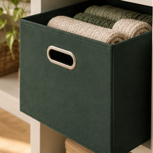 Oppbevaringsboks mørkegrønn 31 x 31 cm - Lindas Dekor Oppbevaringsboks