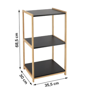 Måltegning af bambusreol med hylder i MDF: højde 68,5 cm, bredde 35,5 cm, dybde 30 cm