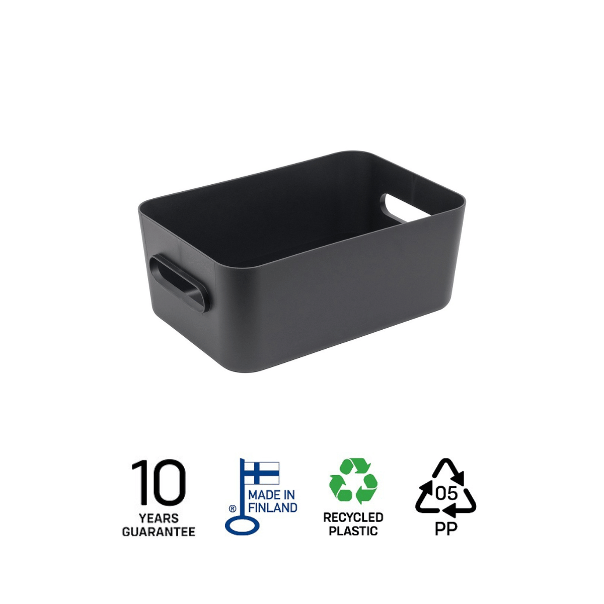 SmartStore Comfort M oppbevaringskurv i koksgrå resirkulert plast, produsert i Finland med 10 års garanti