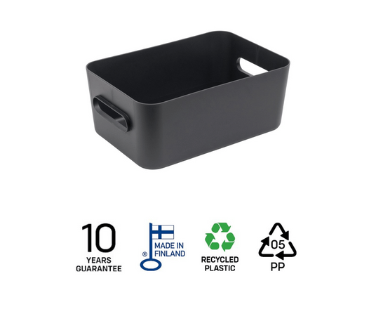 SmartStore Comfort M oppbevaringskurv i koksgrå resirkulert plast, produsert i Finland med 10 års garanti