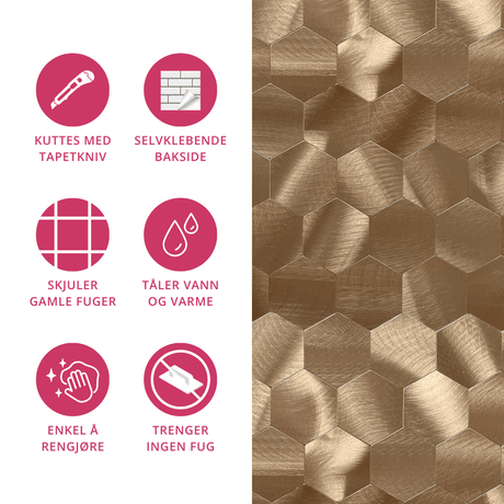 Sekskantede kobberfliser med børstet finish for moderne kjøkken og bad