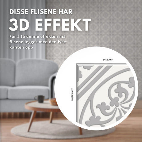Selvklebende mønstrede fliser til vaskerom og mindre veggflater