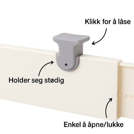 Skuffedeler i hvit skuff deler sokker i to seksjoner – praktisk og ryddig garderobeløsning.