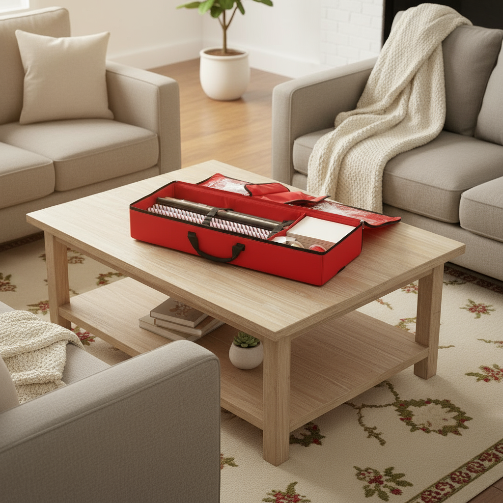 Oppbevaring til gavepapir sort/rød