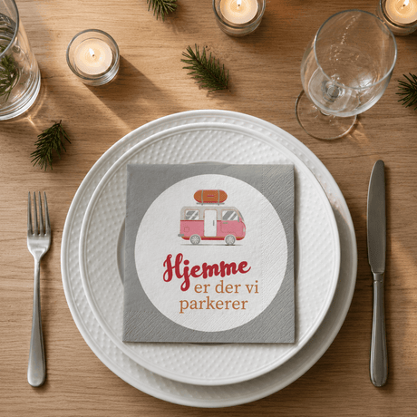 20-pk Servietter: "Hjemme er der vi parkerer" - Lindas Dekor Servietter