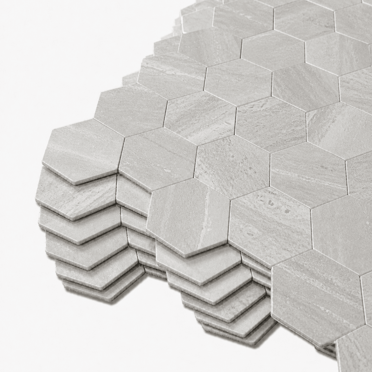 10 - pk Hexagon lysegrå betong selvklebende veggfliser - Lindas Dekor Fliser