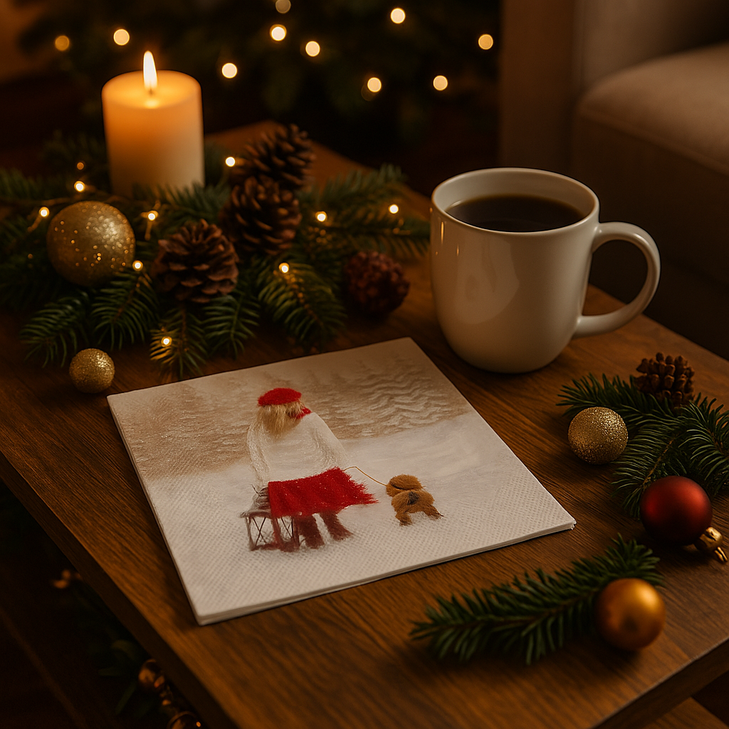 Nydelige og lune servietter med julemotiv. 