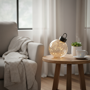 Julekule LED i glass svart