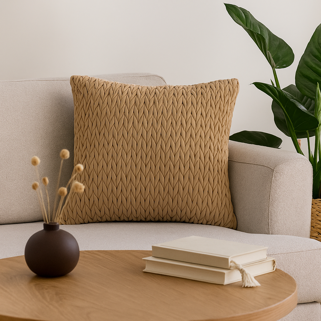 Putetrekk flettet velur beige 45 x 45 cm