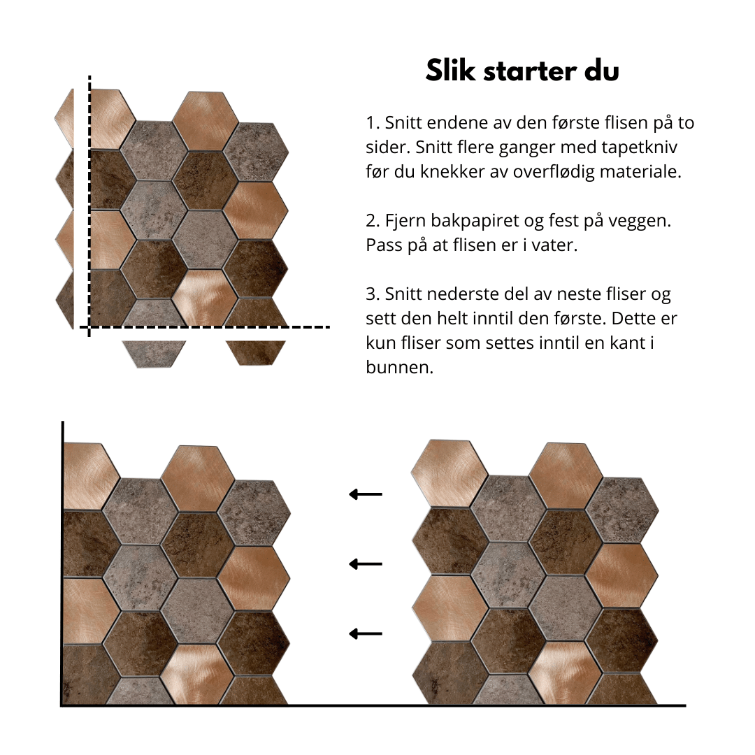 Bente hexagon selvklebende veggfliser