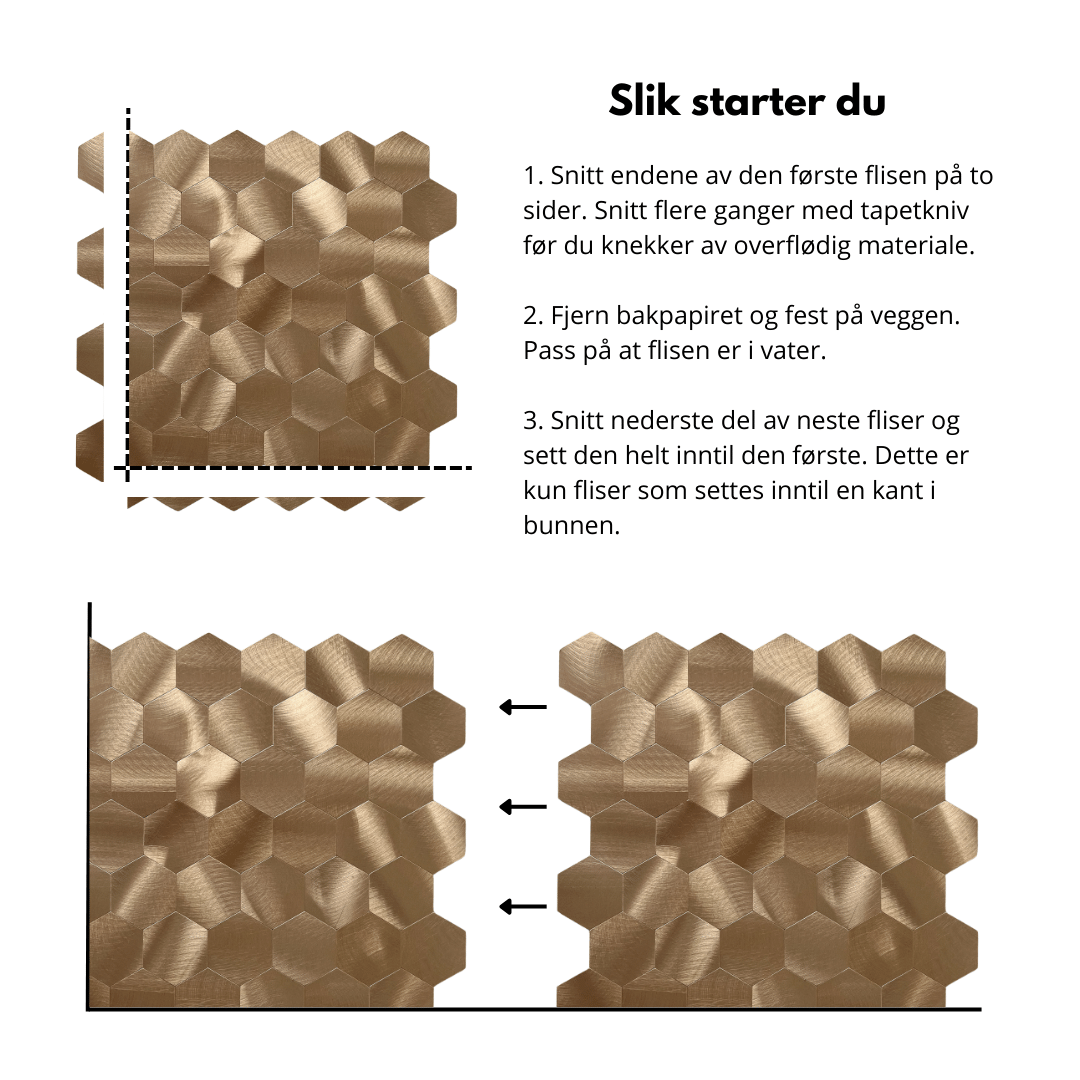 Børstet kobber medium selvklebende veggfliser