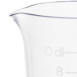 Transparent målebeger med måleskala