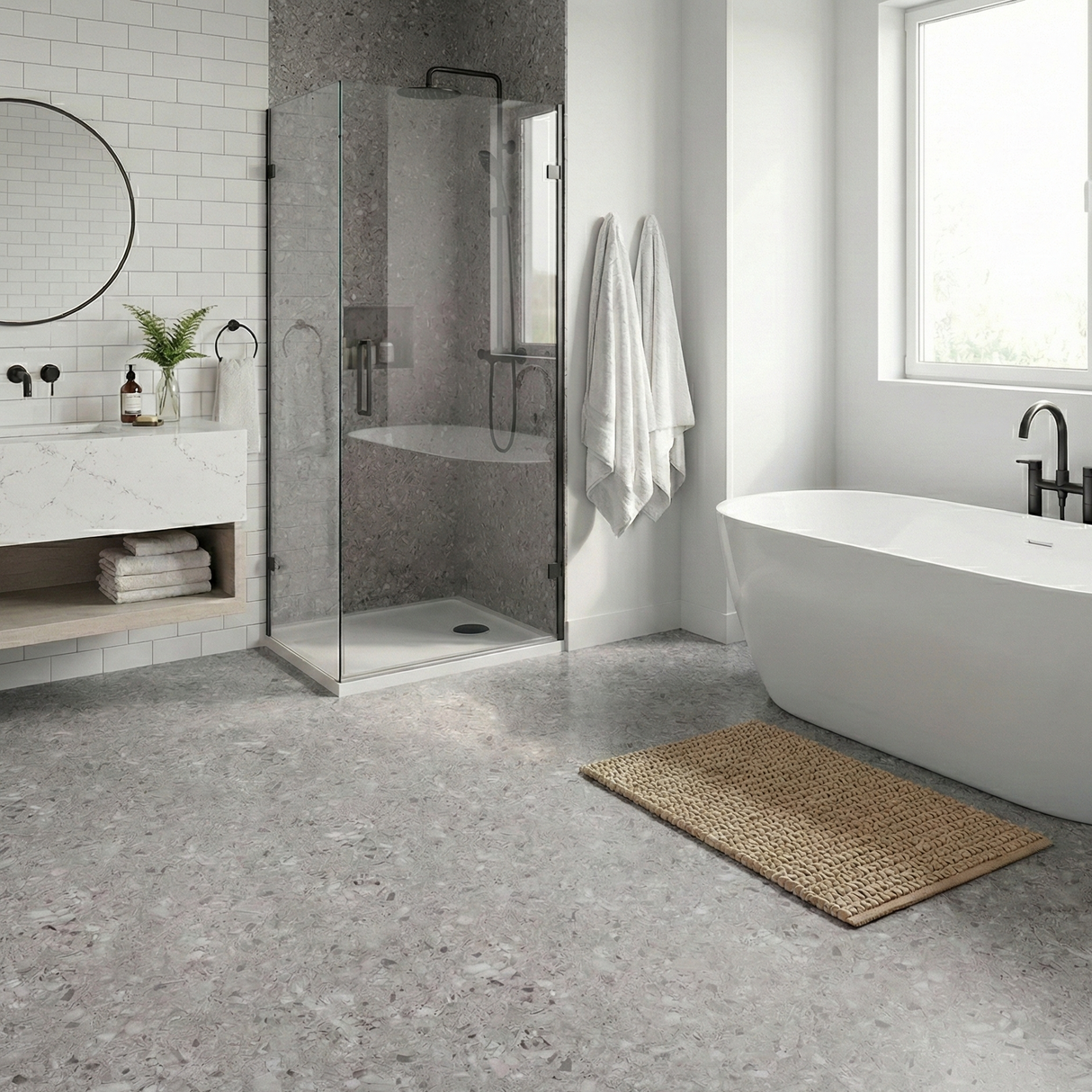 Lisboa Grå selvklebende fliser på vegg - moderne kjøkken- og baderomsdekorasjon i nøytrale toner