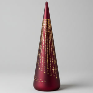 Rød kjegleformet LED-lykt med teksten Det lyser i stille grender