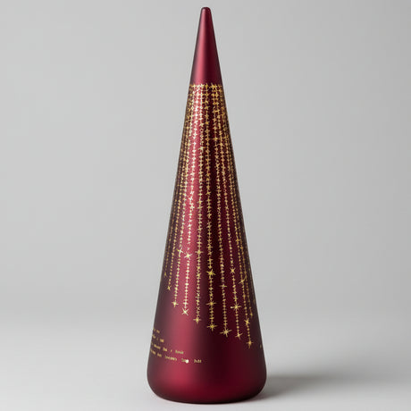 Rød kjegleformet LED-lykt med teksten Det lyser i stille grender