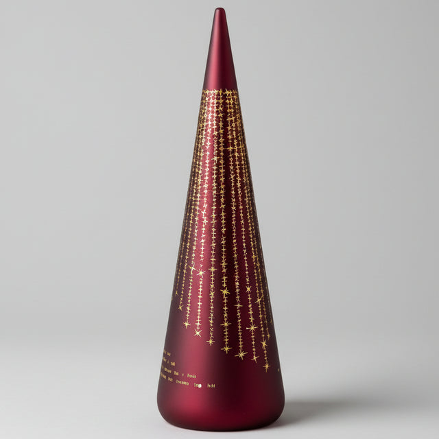 Rød kjegleformet LED-lykt med teksten Det lyser i stille grender