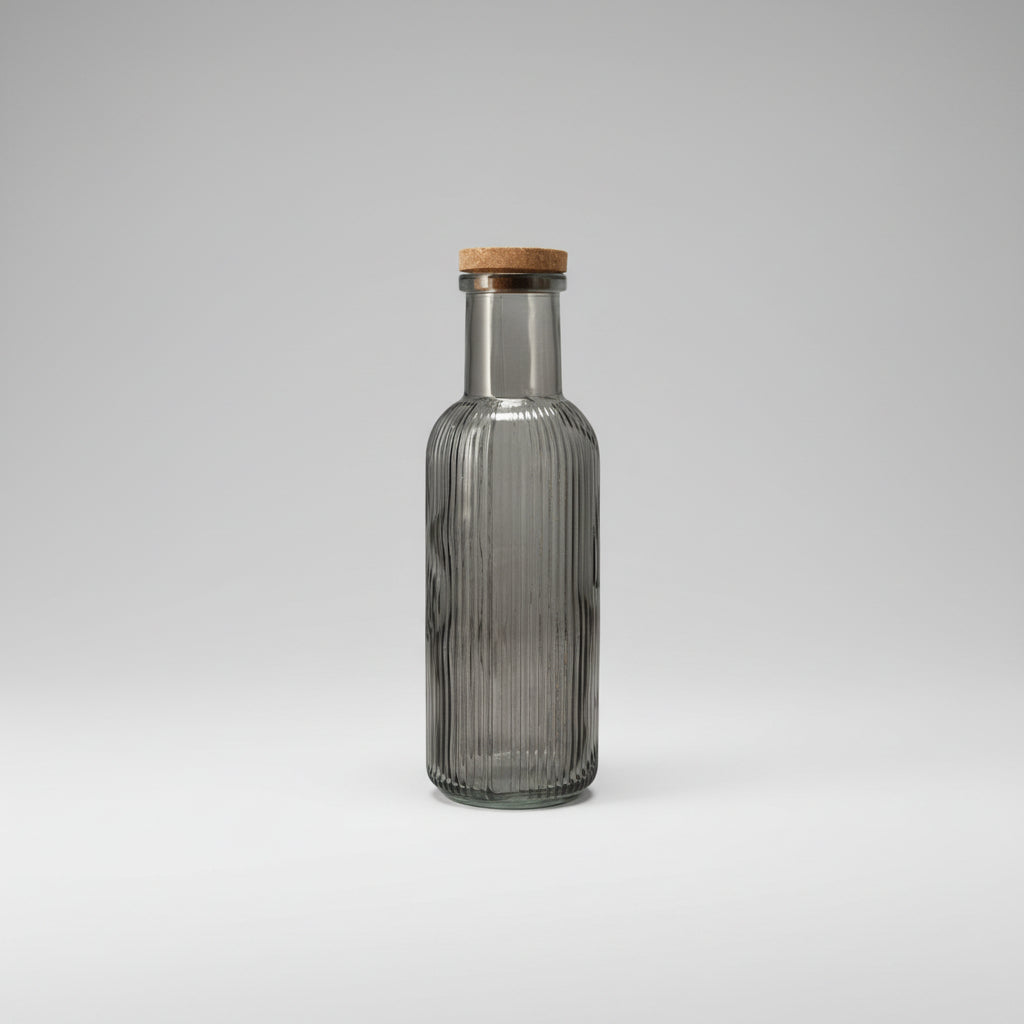 Antrasitt glassflaske 1L med korklokk - dekorativ kjøkkenflaske