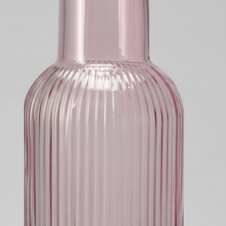 Rosa glassflaske 28cm høy - dekorativ flaske med korklokk