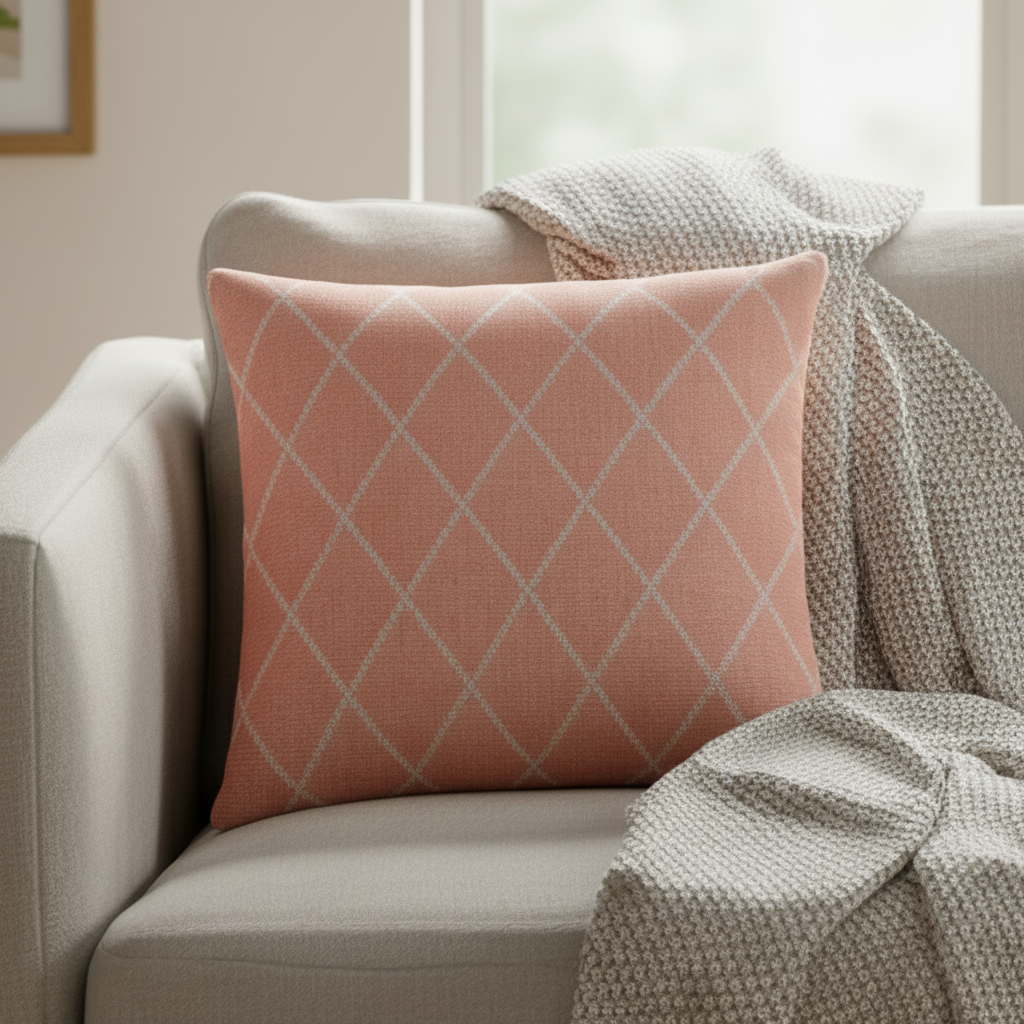 Rosa pyntepute 45x45 cm med rutemønster – dekorativ sofapute
