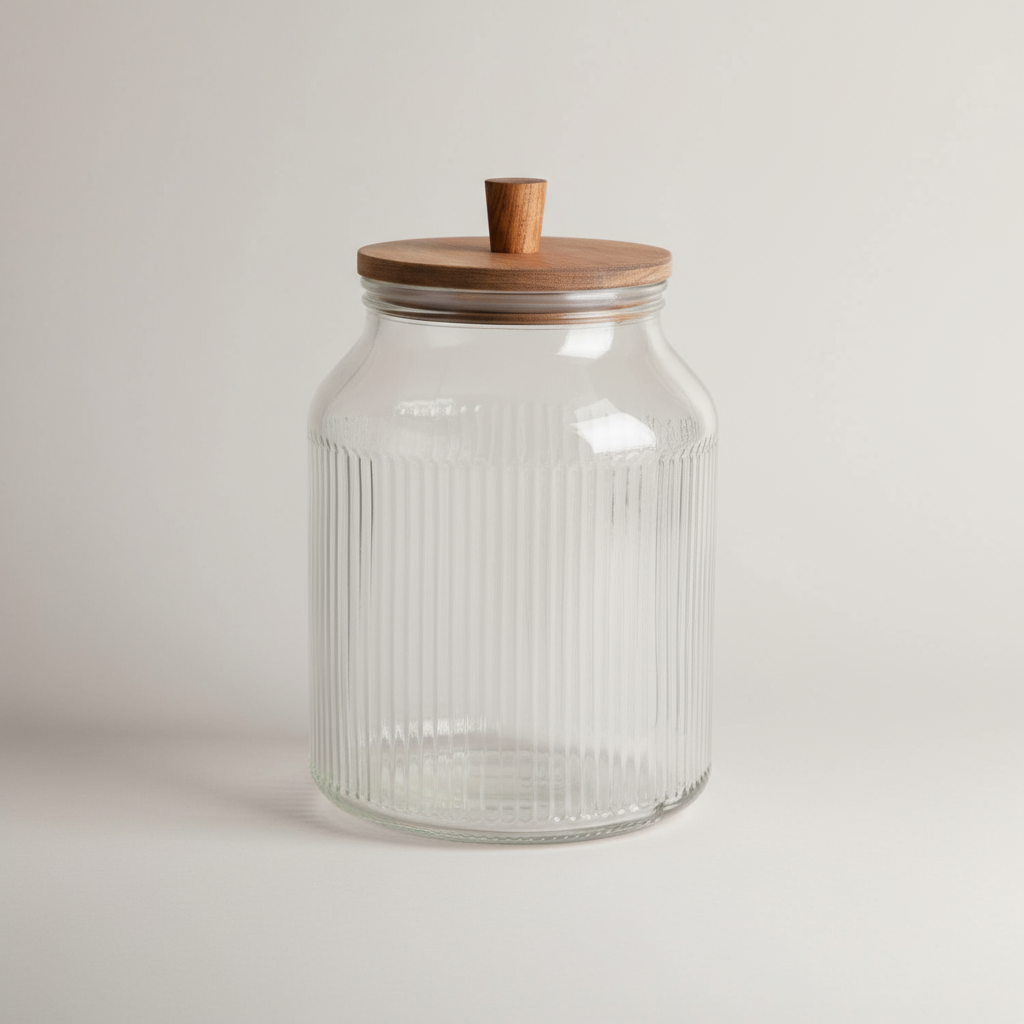 Krukke stripet glass med trelokk stor