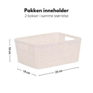 2-pk Oppbevaringskurv sandfarget 25 x 19 x 10 cm