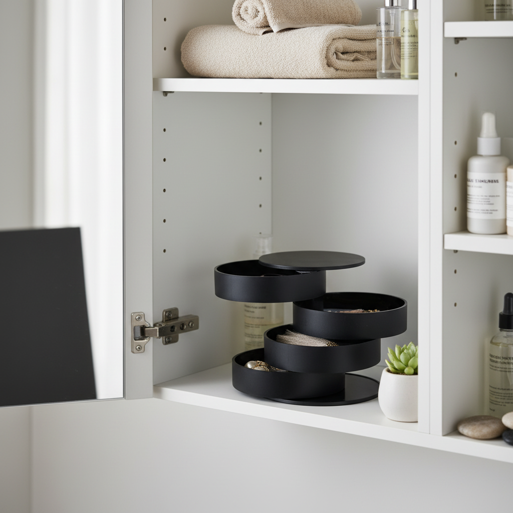 Roterbare smykkebokser sort 10 x 10 cm