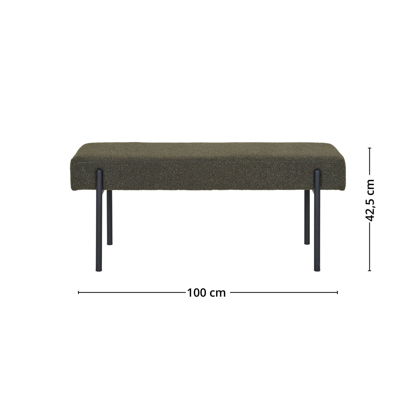 Minimalistisk designbenk i skandinavisk stil med slitesterkt stoff.