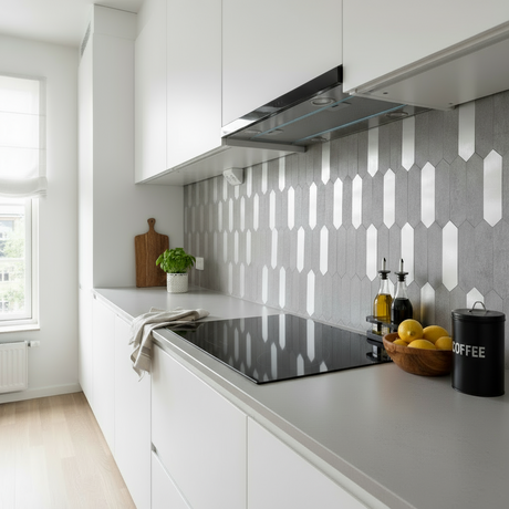 Moderne hexagon-fliser selvklebende lys grå med metalliske detaljer