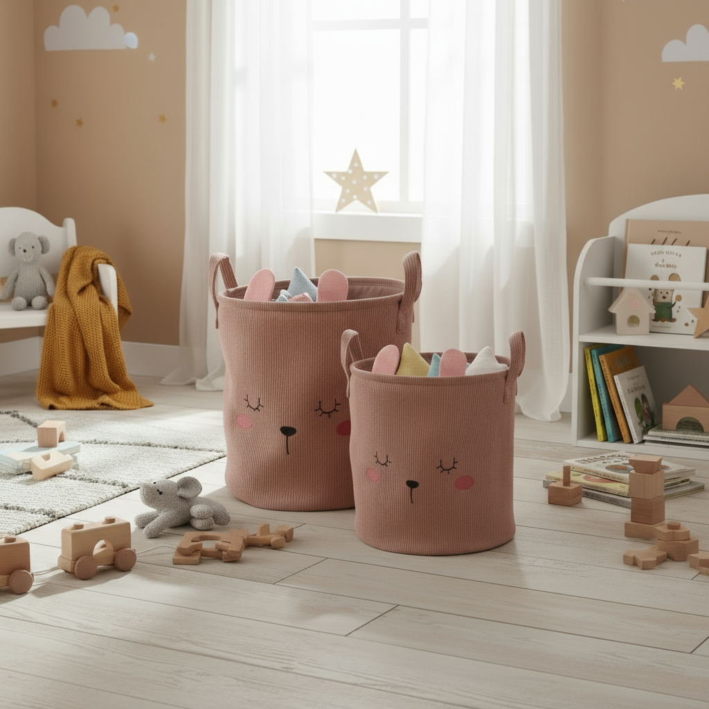 2-pk Stoffkurv med dyremotiv rosa