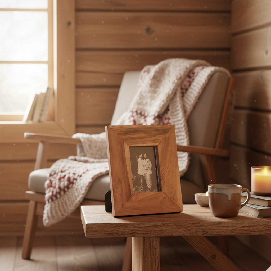 Håndlaget ramme i heltre til foto