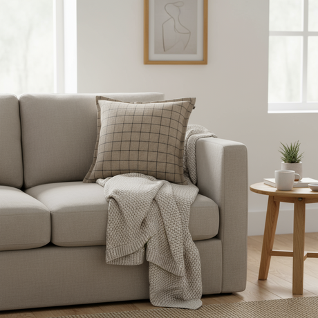 Ullblanding putetrekk med rutemønster i beige