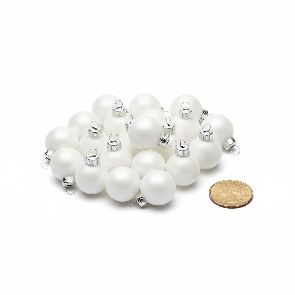 24-pk julekuler i matt hvitt glass 2,5 cm