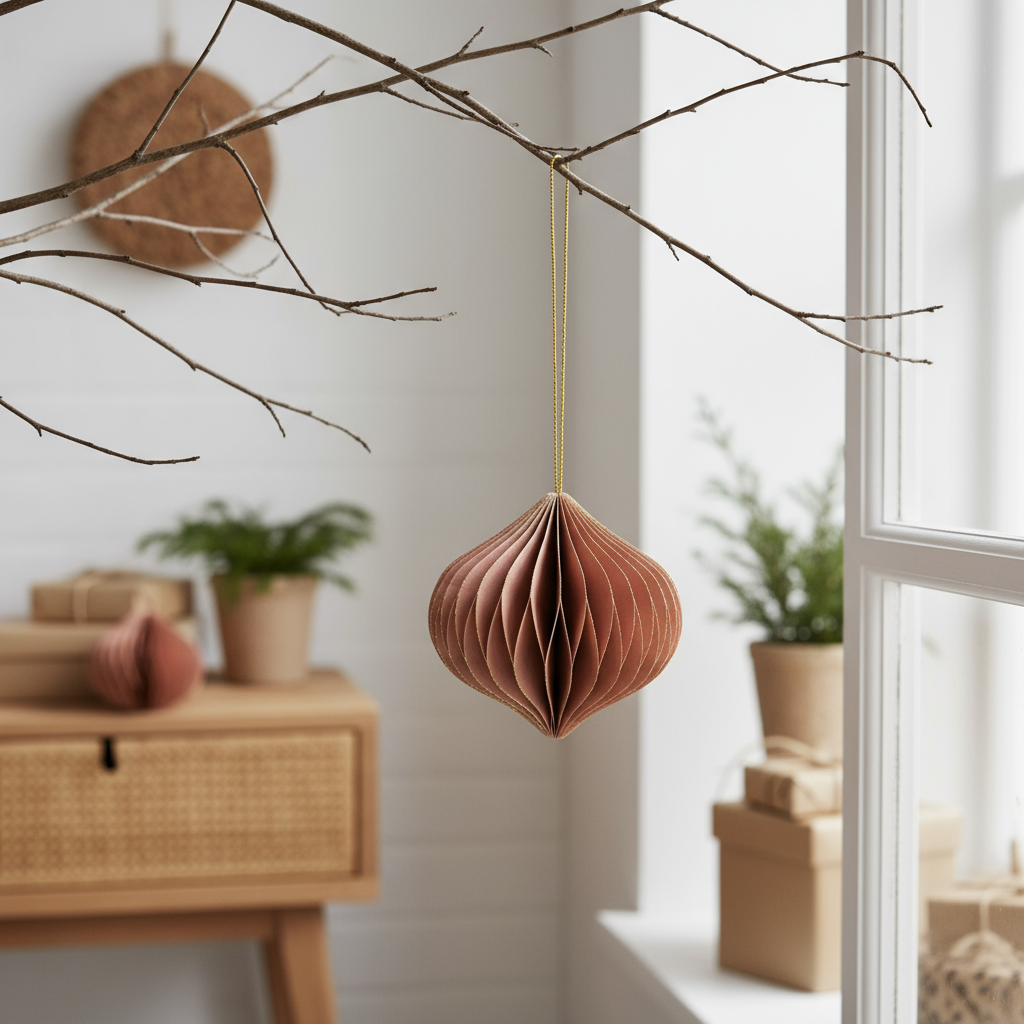 papirjulekule brun 8 cm med gullsnor