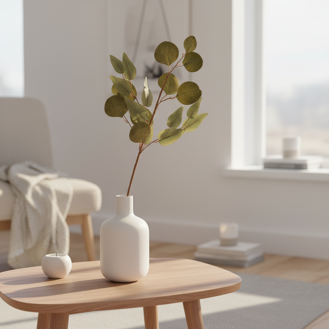 grønn kvist i plast og tekstil til vase eller oppsats