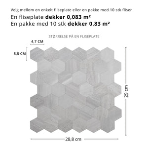 Hexagon ljusgrå betong självhäftande väggplattor