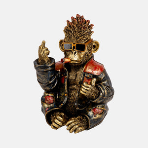 Dekorativ apefigur med solbriller, skinnjakke og sigar i rockestil